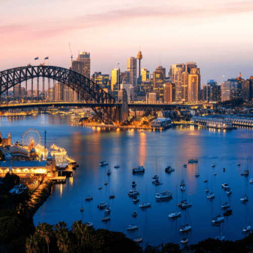 Sydney city skyline representing photobooth hire services available across Sydney and surrounding suburbs.