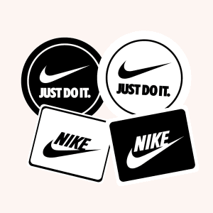 Custom-made photobooth props designed for event branding, including Nike-themed prints.